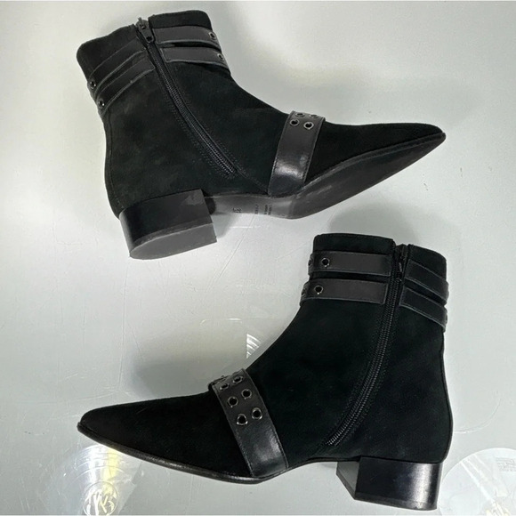Napoleoni Black Suede Pointed Toe Adjustable Strap Detail Ankle Boots Size 37 - Picture 6 of 11